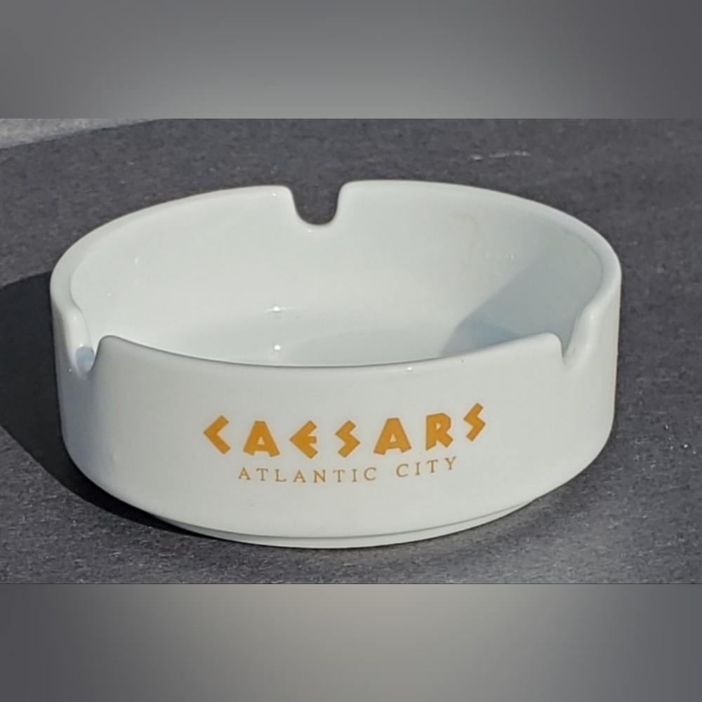 Vintage Caesars Hotel Casino Atlantic City Ashtray: New - White & Gold Lettering